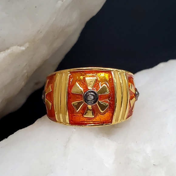 Solid Sterling Silver 925/18k Gold Ring Raw African Diamonds - Picture 1 of 10